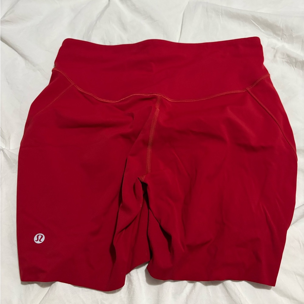 lululemon athletica Red High-Rise Bike Shorts with Logo